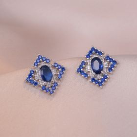Sapphire Zircon Flower Special Interest Light Luxury Design Pendant Elegant Outfit (Option: Blue Zircon Earrings)