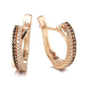 Fashion Simple Double Row Black And White Zircon Earrings (Option: H0357 Rose Gold)