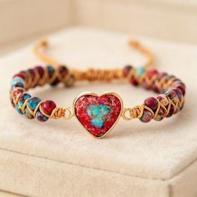 Hand-woven Natural Stone Imperial Heart Bracelet, Adjustable (Option: Red Emperor Peach Heart Bracel)