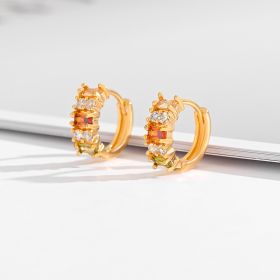 Fashion Multi-style Square Crystal Zircon Ornament Gold Plated Diamond Ear Ring (Option: EH018)