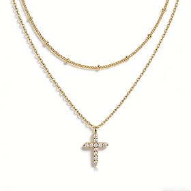 COLORFUL BLING Cubic Zircon Cross Necklace (Option: Gold)