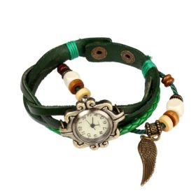 Beautiful Bohemian Style Retro Handmade Leather Angel Wing Women's Watches (Option: Green)