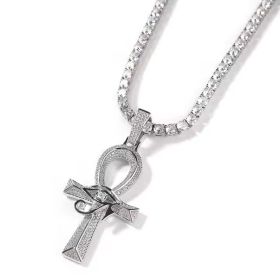 13mm Width Football Pendant Necklace,Full Diamond Eye Of Horus Cross Pendant Necklace, 3D Diamond Gold Zinc Alloy Stainless Steel Religious Zirco (Option: Silvery)