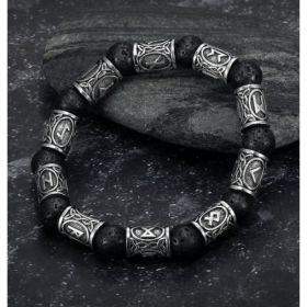 Asgard Crafted Silver Rune And Black Lava Stone Bracelet (Option: 10Runes)