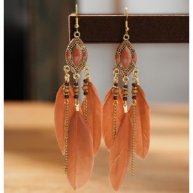 Creative Retro Tassel Feather Earrings Women's Long Oil Dripping (Option: DC154711 Coffee)