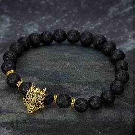 Asgard Crafted Grey Wolf Head And Lava Stone Bracelet (Option: Gold)