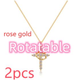 Fashion Jewelry Cross Full Diamond Crown Rotatable Necklace (Option: Rotating rose gold crown-2PCS)