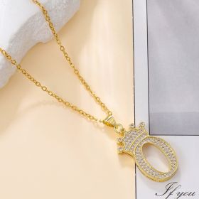 1PCS Fashionable Gold Diamond Crown Uppercase Letter Popular Pendant Necklace Suitable For Daily Use Festivals Parties Gifts Jewelry Set (Option: Gold-O)