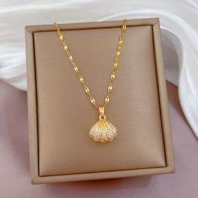 Shell Pearl Necklace With Rhinestones Female Zircon Temperament Personality Jewelry (Option: Shell)