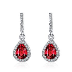 Fashion Drop Shape Ear Studs Micro Inlaid Zircon Earrings (Option: Red Diamond-White Gold Color)