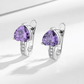 Loving Heart Zircon British Ear Clip Japanese And Korean Simple (Option: White Gold Color Purple)