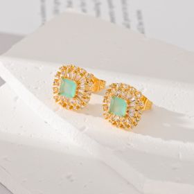 Multiple Colors Zircon-encrusted Stud Earrings (Option: Green)