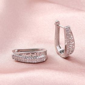 D-shape Button Ear Clip Copper Plating 14k Real Gold Micro-inlaid White Zirconium Earrings (Option: Silver)