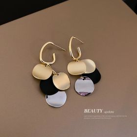 Silver Needle Metallic Sequin Circle Earrings Frosty (Option: Black)