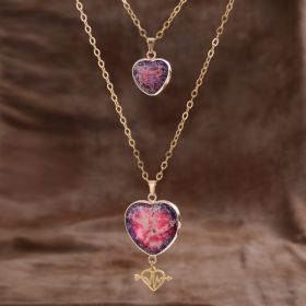 Moonstone Pendant Double Chain Necklace Valentine's Day (Option: Peach Heart Emperor Stone)