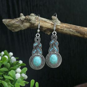 Silver Geometric Metal Turquoise Earrings (Option: A0319)