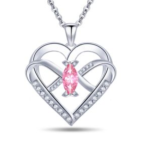 Emma Manor Heart Pendant Necklace 14k White Gold Plated 5A Cubic Zirconia Infinity Butterfly Jewelry For Women (Option: Pink)