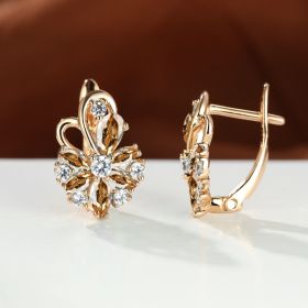 Rose Ring Colorful Flower Drop-shaped Zircon Earrings (Option: Champagne Gold Champagne)
