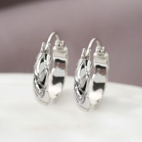 Cross-border European And American Stylish Glossy Diamond Plaid Earrings (Option: Silver)