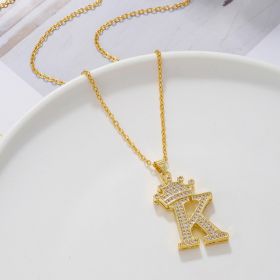 1PCS Fashionable Gold Diamond Crown Uppercase Letter Popular Pendant Necklace Suitable For Daily Use Festivals Parties Gifts Jewelry Set (Option: Gold-K)