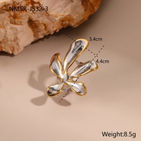 European And American Dignified Flowers Necklace Titanium Steel Earrings Open Ring (Option: NMSR J532 3 Flower Ring-18K)