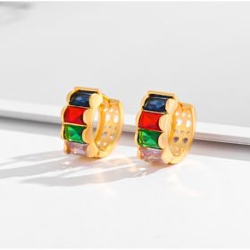 Fashion Multi-style Square Crystal Zircon Ornament Gold Plated Diamond Ear Ring (Option: EH037)