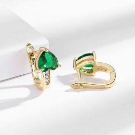 Loving Heart Zircon British Ear Clip Japanese And Korean Simple (Option: Golden Lvzuan)