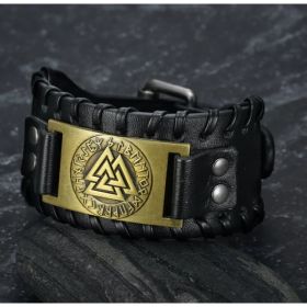 Nordic Viking Totem Triangle Energy Men's Leather Bracelet (Option: Gold)