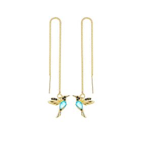 Fashion Jewelry New Unique Little Bird Drop Long Hanging Hummingbird Earrings For Women Elegant Girl Tassel Crystal Pendant Earring Jewelry (Option: 03 Imitation Gold S51)
