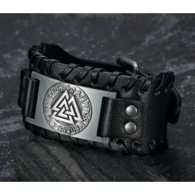 Nordic Viking Totem Triangle Energy Men's Leather Bracelet (Option: Silver)