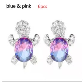 Cute Little Animal Niche Design Earrings Jewelry Stud Earrings (Option: Blue pink 6pcs)