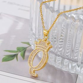 1PCS Fashionable Gold Diamond Crown Uppercase Letter Popular Pendant Necklace Suitable For Daily Use Festivals Parties Gifts Jewelry Set (Option: Gold-Q)