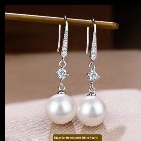 Temperament Fashion Earrings Face Slimming Golden Ear Rings (Option: White Shell Pearls)