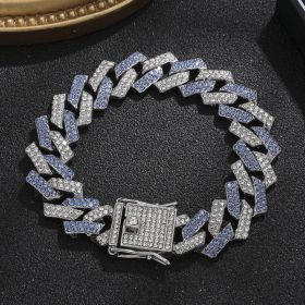 Diamond Men's Hip Hop Style Chunky Necklace (Option: Diamond Silver Blue 8inch)