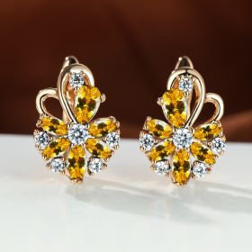 Rose Ring Colorful Flower Drop-shaped Zircon Earrings (Option: Champagne Gold Yellow Diamond)