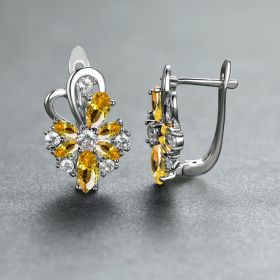 Rose Ring Colorful Flower Drop-shaped Zircon Earrings (Option: Platinum Yellow Diamond)