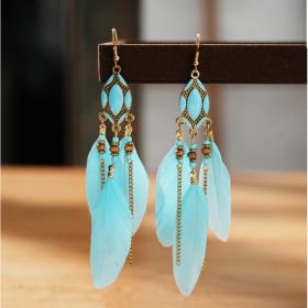 Creative Retro Tassel Feather Earrings Women's Long Oil Dripping (Option: DC15479 Lake blue)