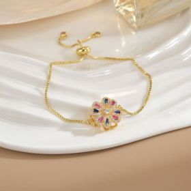 Simple Rotatable Flower Color-preserving Pure Copper Gold-plated Bracelet (Option: Rotating Bracelet 25)