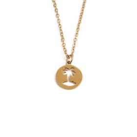 Titanium Steel Hollow Coconut Tree Pendant Neck Accessories Men (Option: SSN0150QZ Gold)
