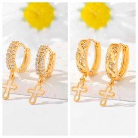 Popular Multi-style Design Gold-plated Ornament Cross Earrings (Option: EH039 and EH042)