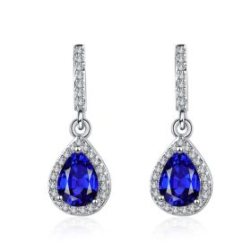 Fashion Drop Shape Ear Studs Micro Inlaid Zircon Earrings (Option: Blue Diamond-White Gold Color)