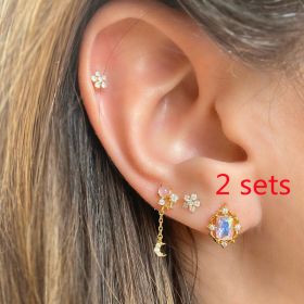 Romantic Star And Moon Series Popular Butterfly Earrings (Option: Gold 2set-E)