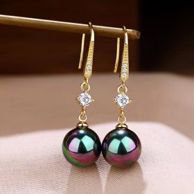 Temperament Fashion Earrings Face Slimming Golden Ear Rings (Option: 18K Real Gold Peacock Green)