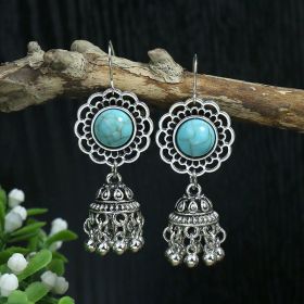 Silver Geometric Metal Turquoise Earrings (Option: A1062)
