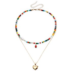 Bohemian Contrast Color Rice-shaped Beads Stringed Beads Multi-layer Necklace (Option: ZW673color)