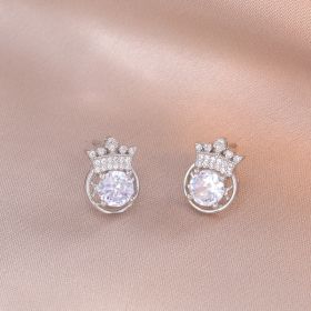 Japanese And Korean Style Zircon Niche Design Fashion Accessories Crown Necklace (Option: E1133 Crown Earrings)