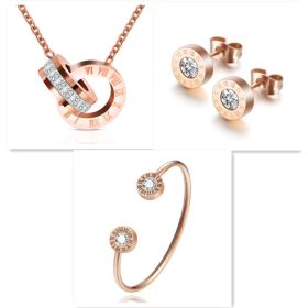 Roman Numerals and Diamond Stud Earrings (Option: Rose gold set)