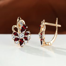 Rose Ring Colorful Flower Drop-shaped Zircon Earrings (Option: Champagne Gold Red Diamond)