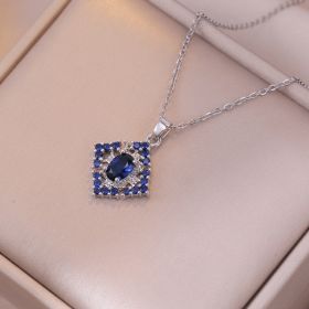 Sapphire Zircon Flower Special Interest Light Luxury Design Pendant Elegant Outfit (Option: Blue Zircon Necklace)