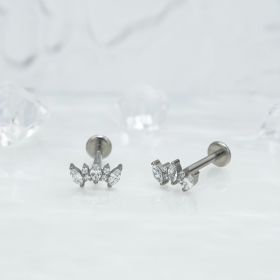 1pair Of Women's Earrings With Floral Stainless Steel Zircon Earrings Crystal Cluster Bloom (Option: Silver)